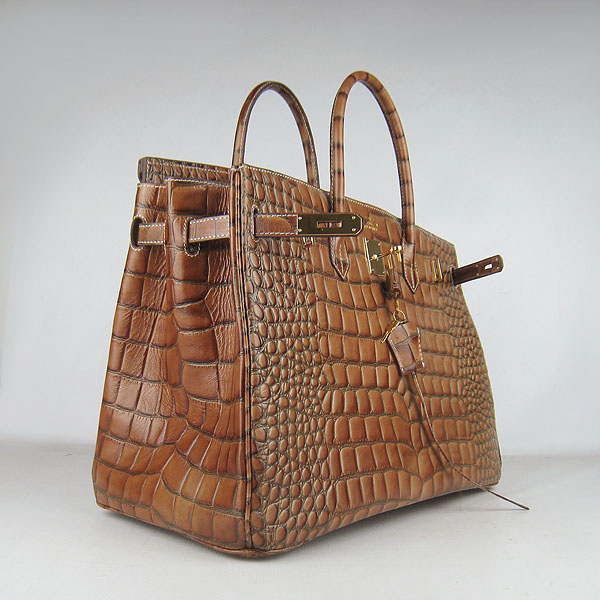 Replica Hermes Birkin 40CM Crocodile Veins Leather Bag Light Coffee 6099 Online